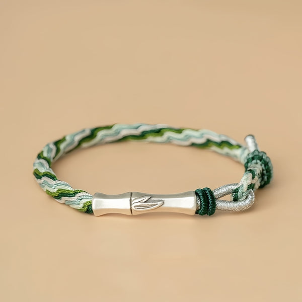 Silver Bamboo Joint Handwoven Bracelet – Strength, Growth & Good Fortune