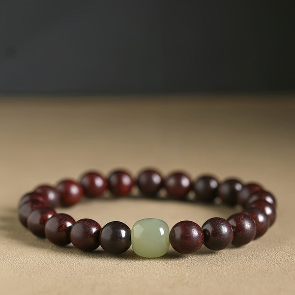 Little Leaf Red Sandalwood and Hetian Jade Bracelet