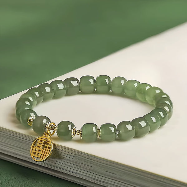 Jade Bracelet - Silver Fortune Charm and Hetian Jade Transfer Bead Bracelet