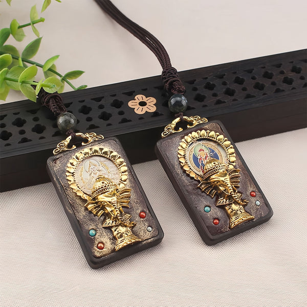 Black Ebony Nepali Ganesha Thangka Pendant Necklace