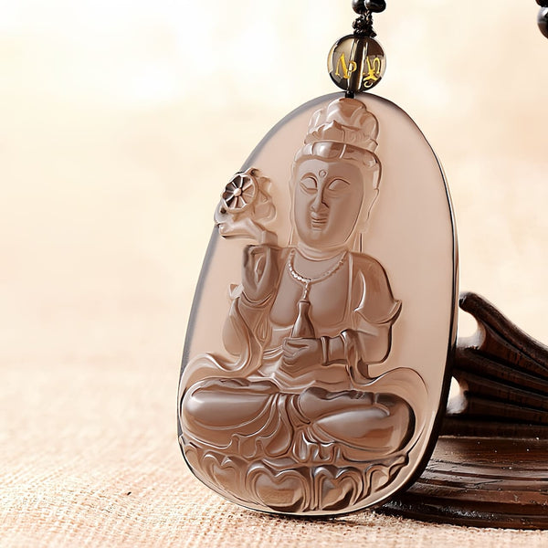 Ice Obsidian Guanyin Pendant Necklace