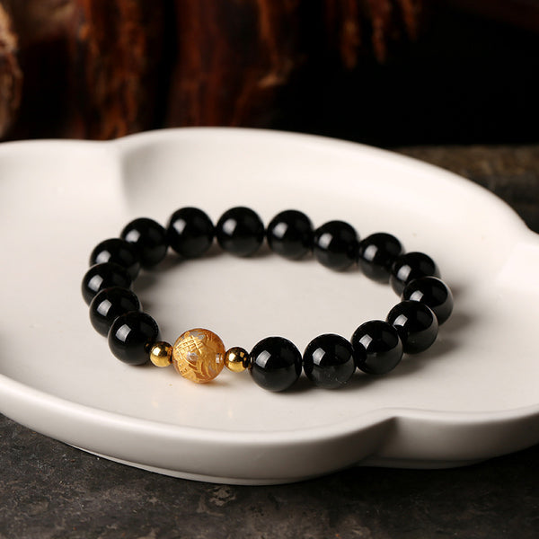 Feng Shui Bracelet - Natural Obsidian and White Crystal Bracelet For Energy