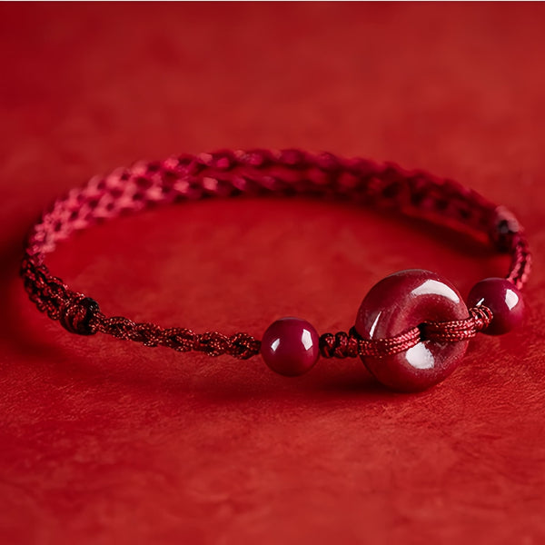 Cinnabar Ping An Knot Hand-Woven Bracelet