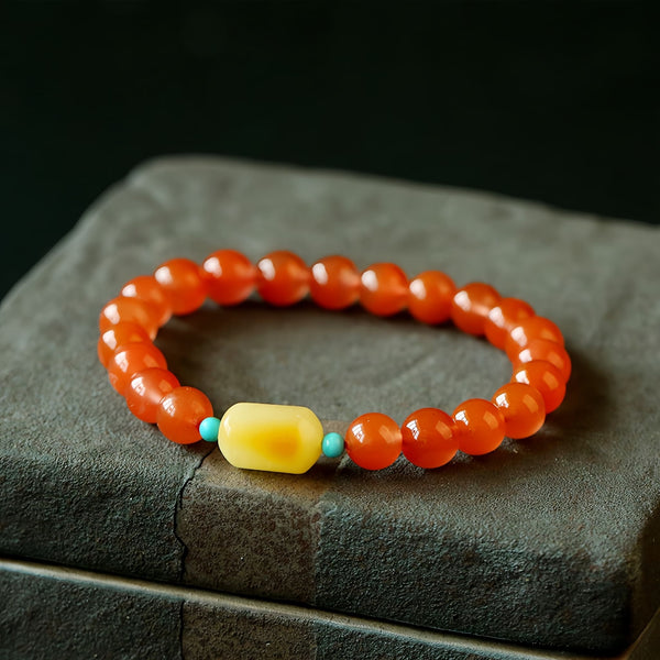 Feng Shui Bracelet - Natural Red Agate and Amber Bracelet