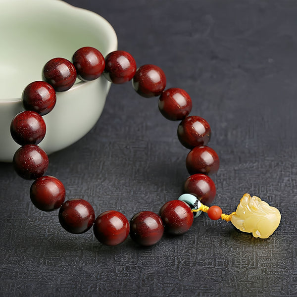 Feng Shui Bracelet - Little Leaf Red Sandalwood Amber Pi Xiu Pendant Bracelet For Fortune