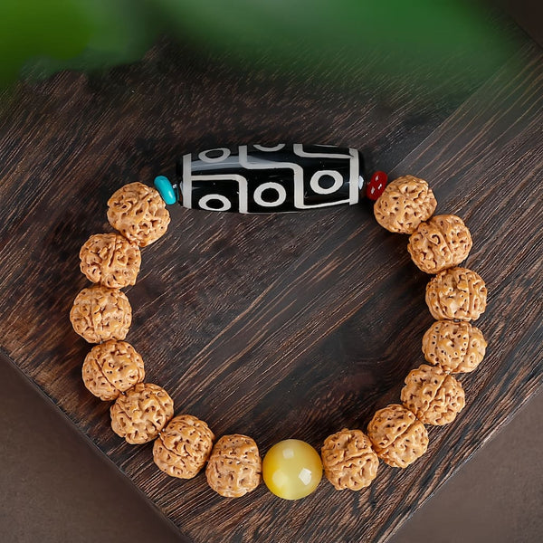 Vajra Bodhi Seed Nine-Eyed Dzi Bead Tiger's Eye Bracelet