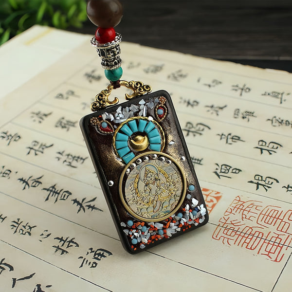 Nepali White Dzambhala Black Ebony Amulet Pendant Necklace