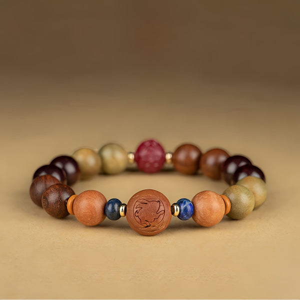 Feng Shui Bracelet - Chinese Zodiac Green Sandalwood and Cinnabar Bracelet for Good Luck