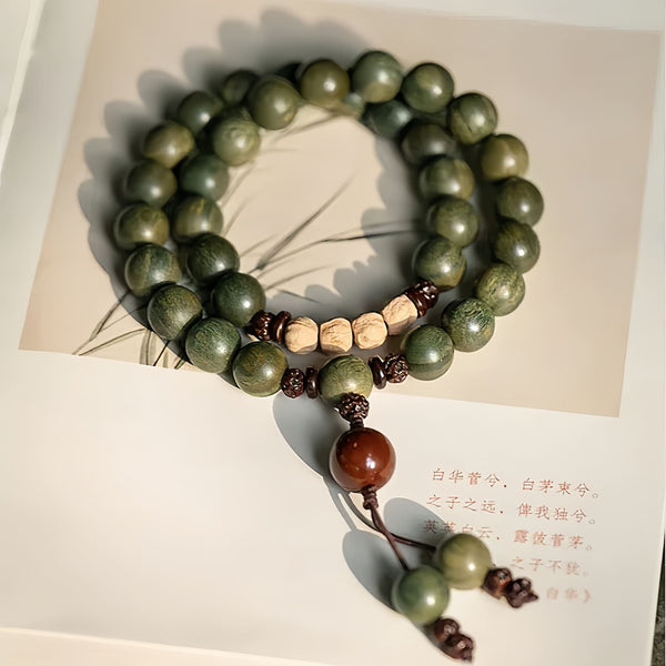 Buddhist Bracelet - Green Sandalwood and Baixiang Seed Bracelet for Inner Peace